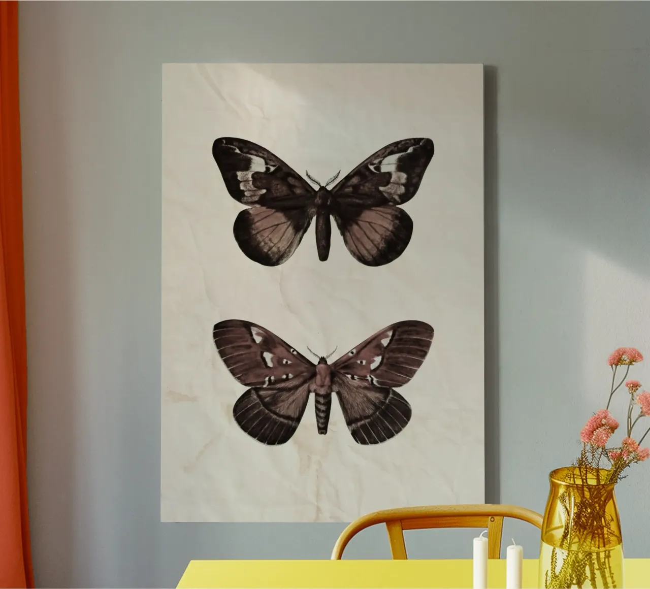 Vintage mottenprint, Dark Academia, gotische muurkunst canvas met Baklijst van vintagepod