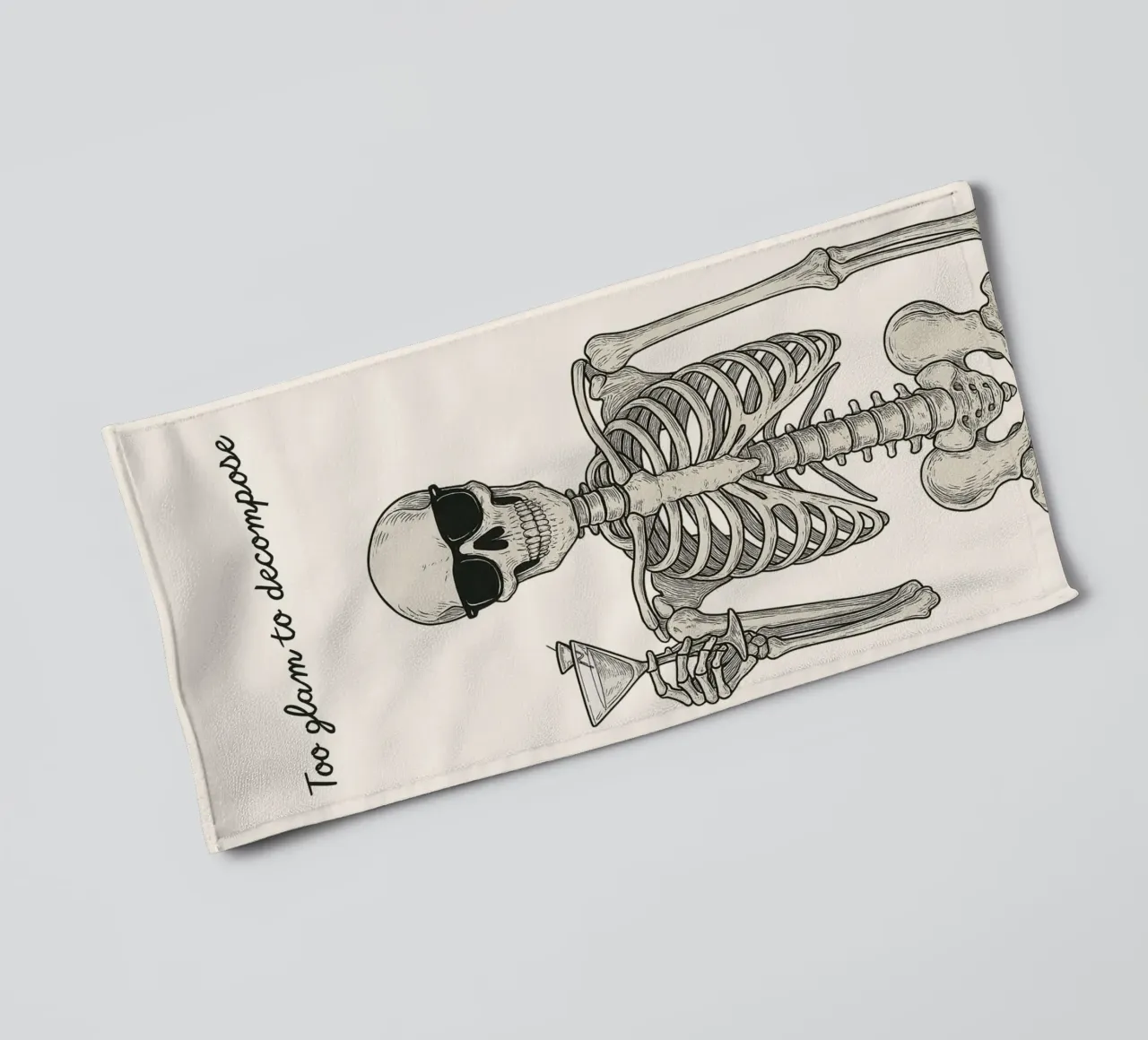 Skeleton "Too Glam to Decompose" Poster, Trendy Art towel by vintagepod