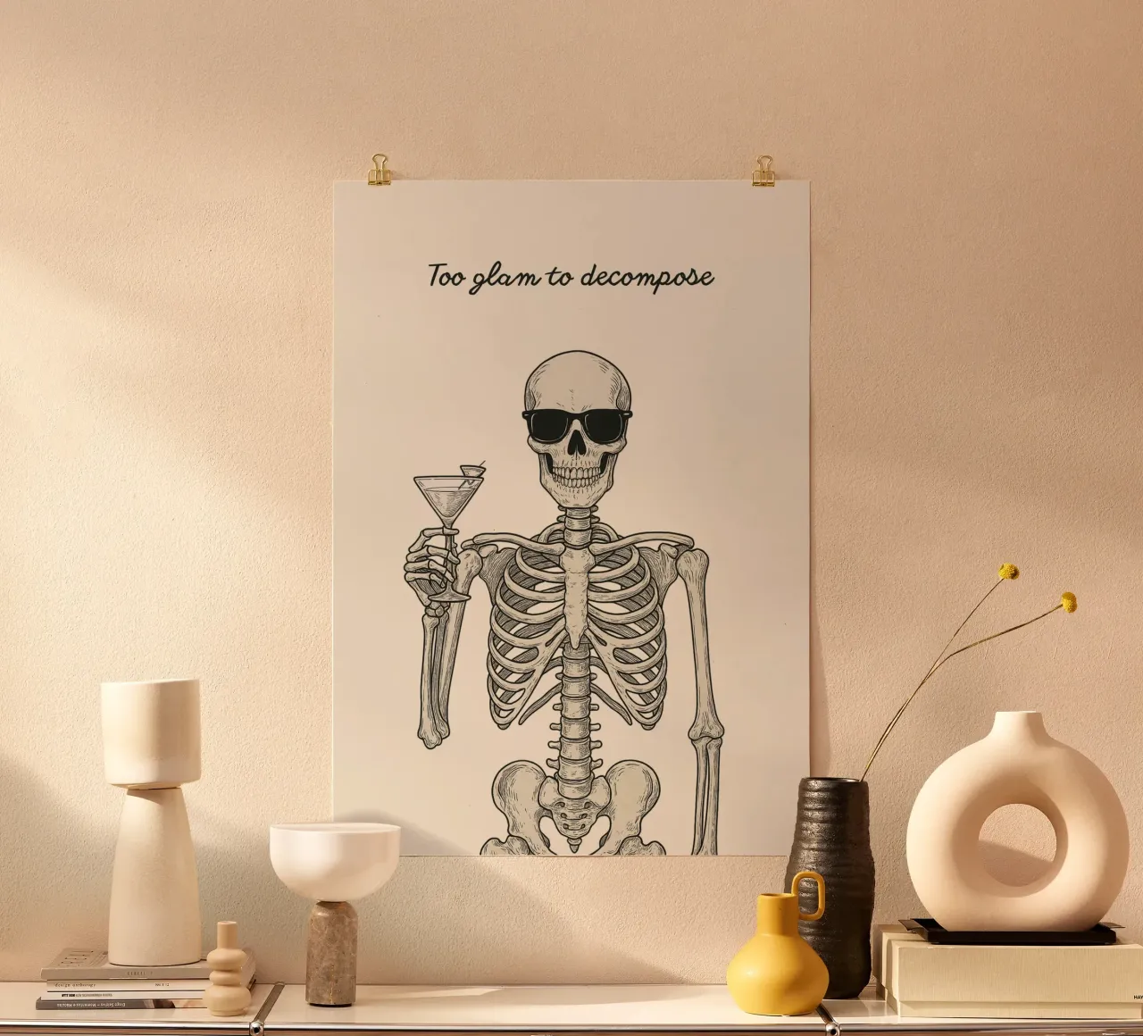 Skelett "Zu glamourös, um sich zu zersetzen" Poster, Trendy Art Poster von vintagepod