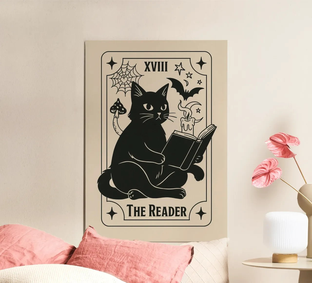 I Tarocchi del Lettore, simpatico gatto nero, arte stregonesca poster con telaio in plastica da vintagepod