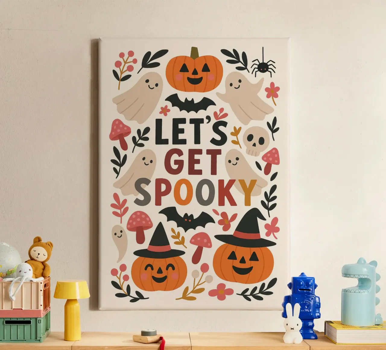 Arte "Let's Get Spooky", simpatica decorazione di Halloween tela con Cornice a cassetta da vintagepod