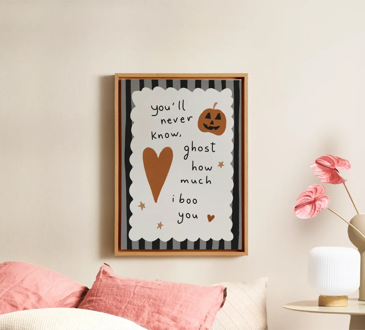 "Ghost How Much I Boo You" Poster, Funny Halloween canvas with Floater frame by vintagepod