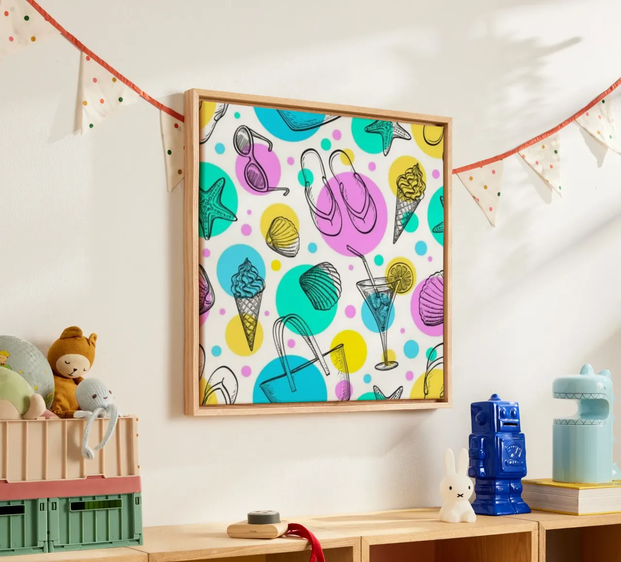 Summer pattern canvas with Floater frame by Unicorn Unlimited