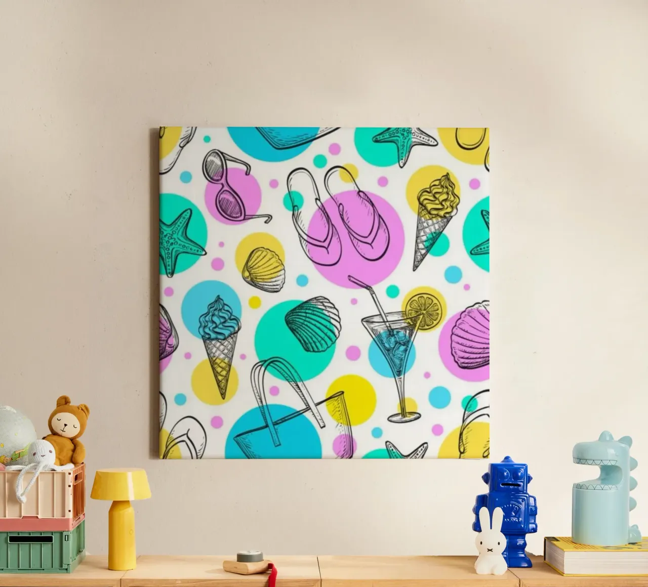 Summer pattern canvas with Floater frame by Unicorn Unlimited
