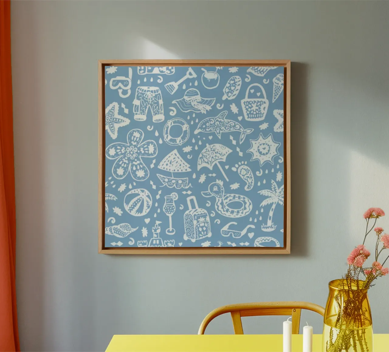 Summer pattern canvas with Floater frame by Unicorn Unlimited