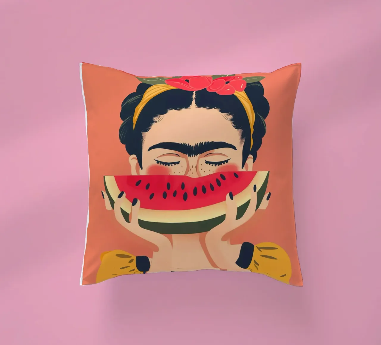 Frida con anguria pop art cuscino da Autofocus