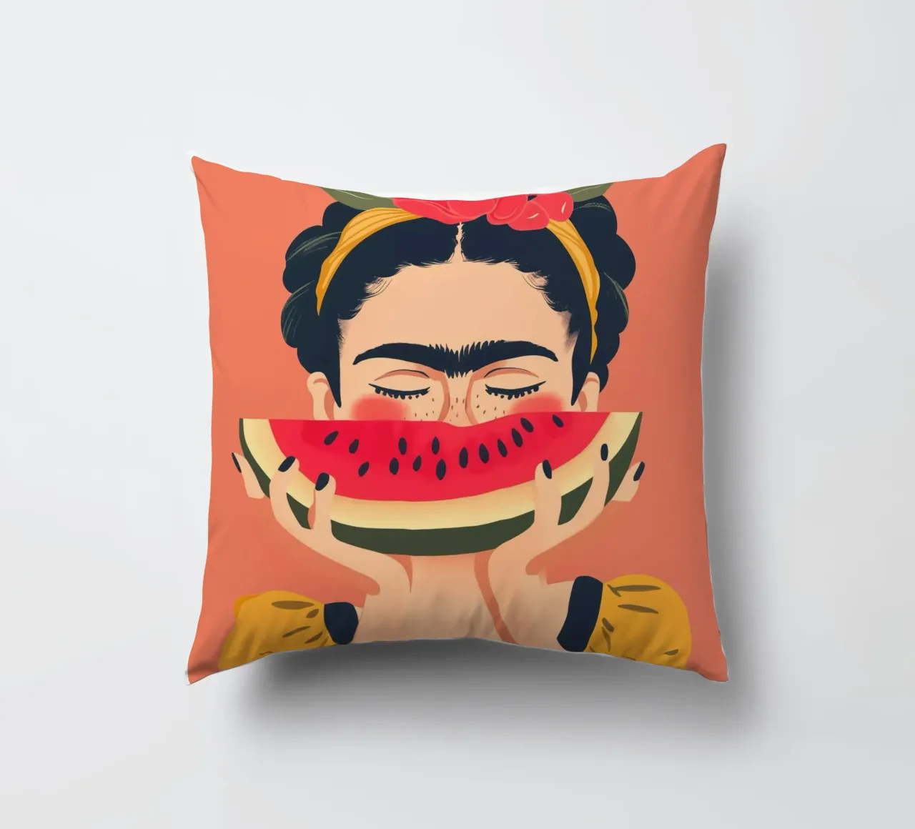 Frida con anguria pop art cuscino da Autofocus