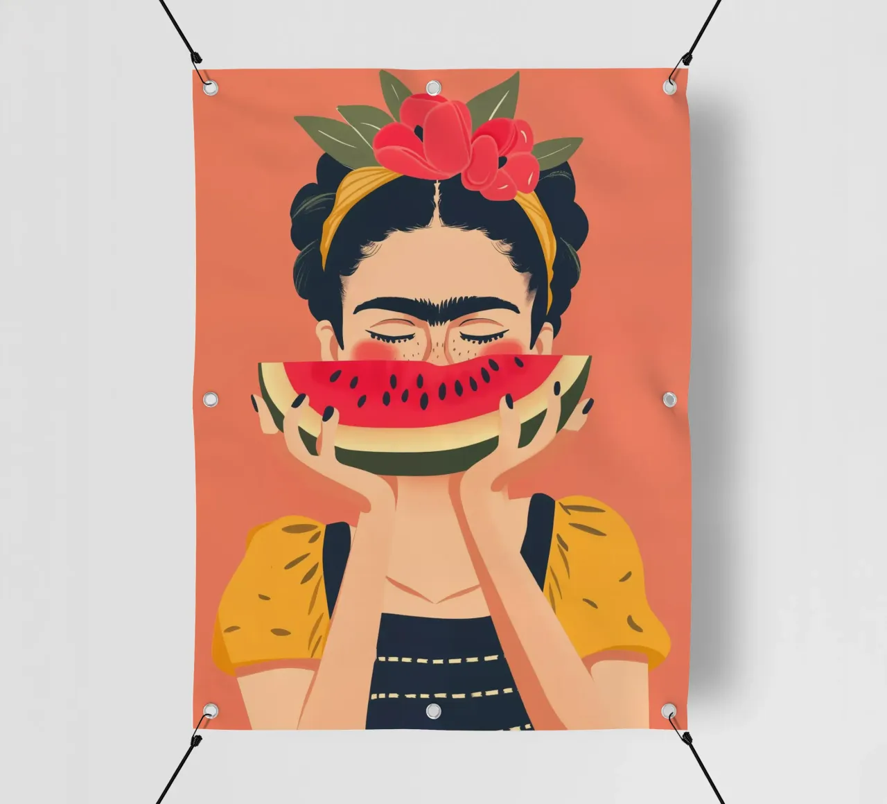 Frida con anguria pop art telo in pvc da Autofocus