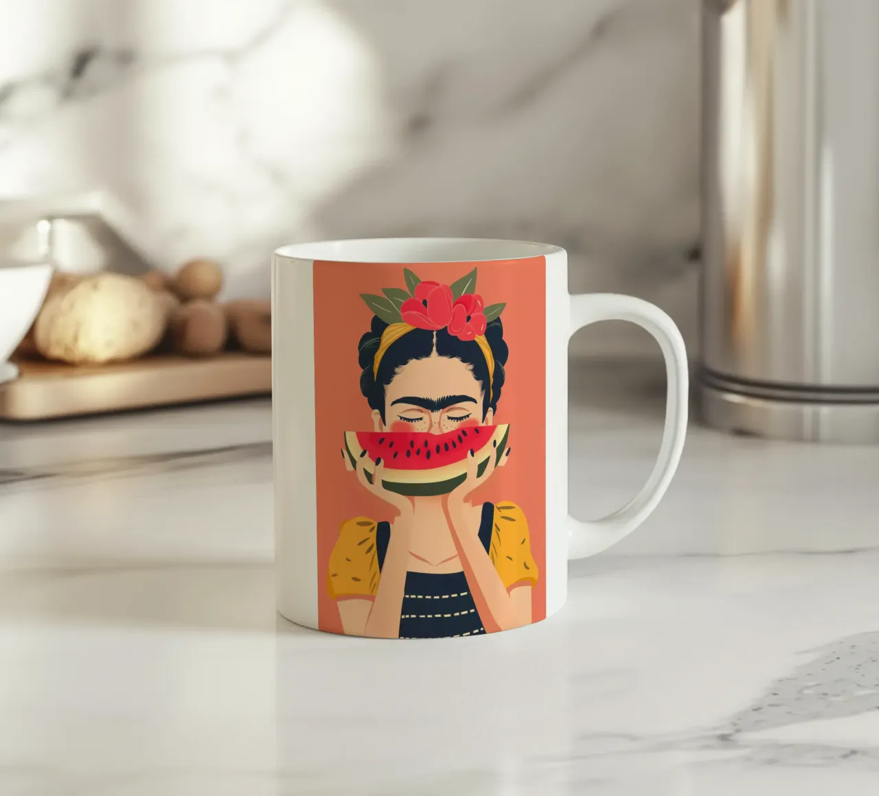 Frida con anguria pop art tazza in ceramica da Autofocus