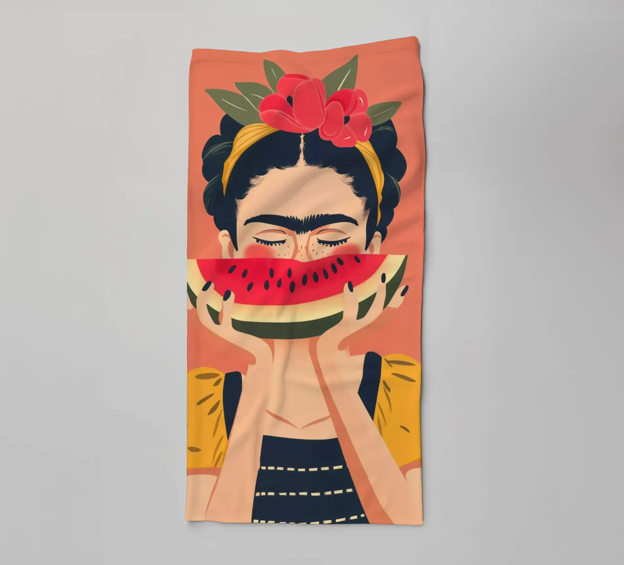 Frida Kahlo with watermelon | Pop Art joie de vivre towel by Autofocus
