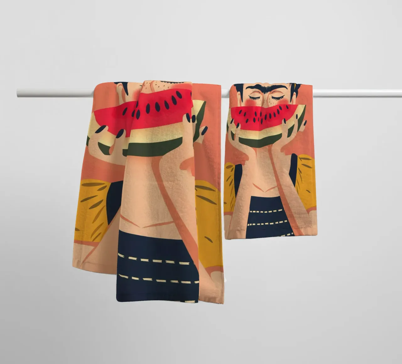 Frida Kahlo with watermelon | Pop Art joie de vivre towel by Autofocus
