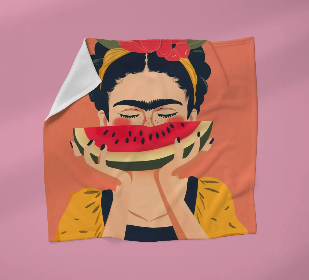 Frida con anguria pop art coperta in pile da Autofocus