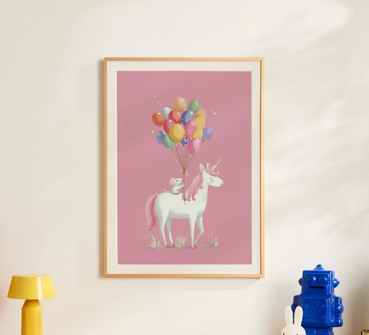 Mouse & Unicorn Adventure poster con telaio in alluminio da Kiara