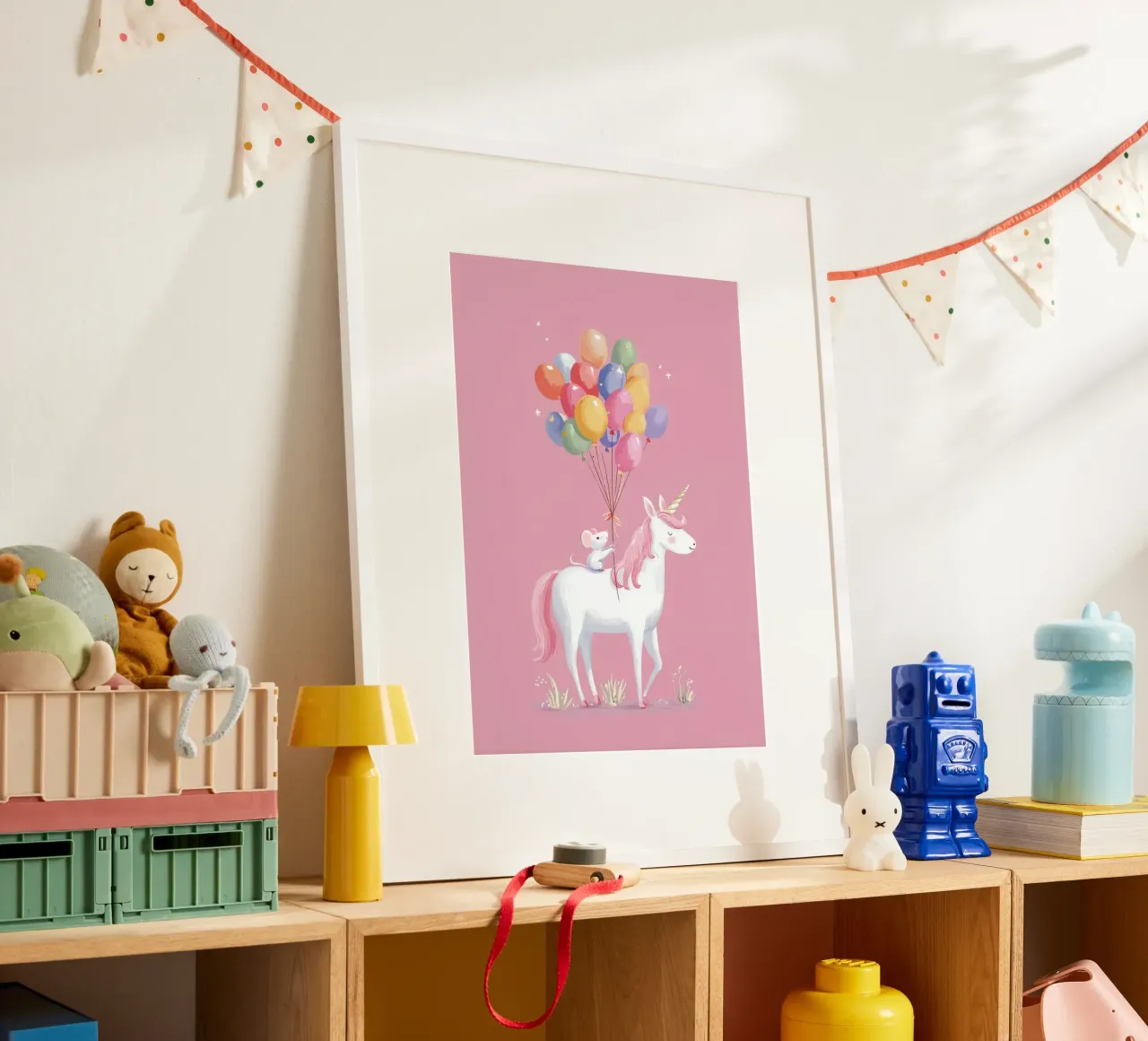 Mouse & Unicorn Adventure poster con telaio in alluminio da Kiara
