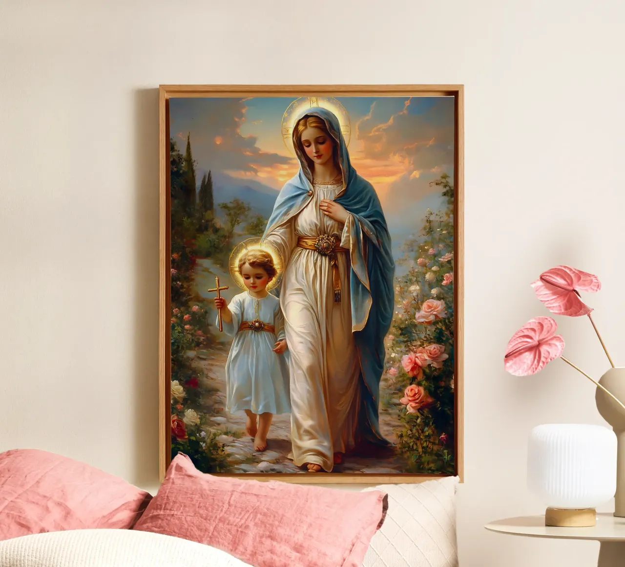 Maagd Maria canvas met Baklijst van Stellar Creative