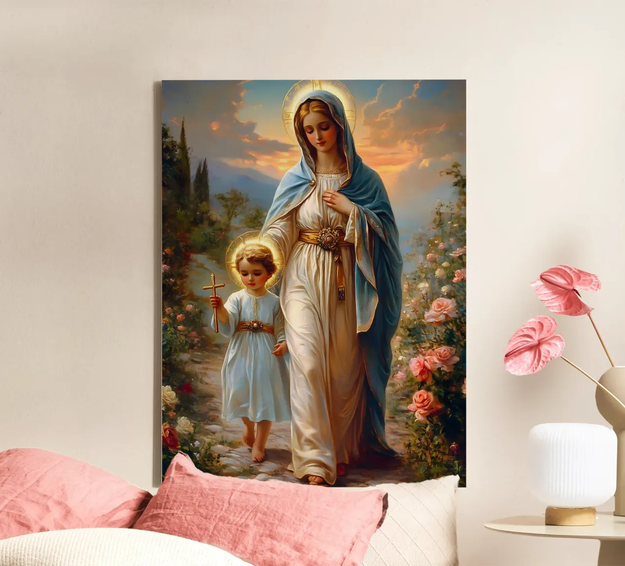 Maagd Maria canvas met Baklijst van Stellar Creative