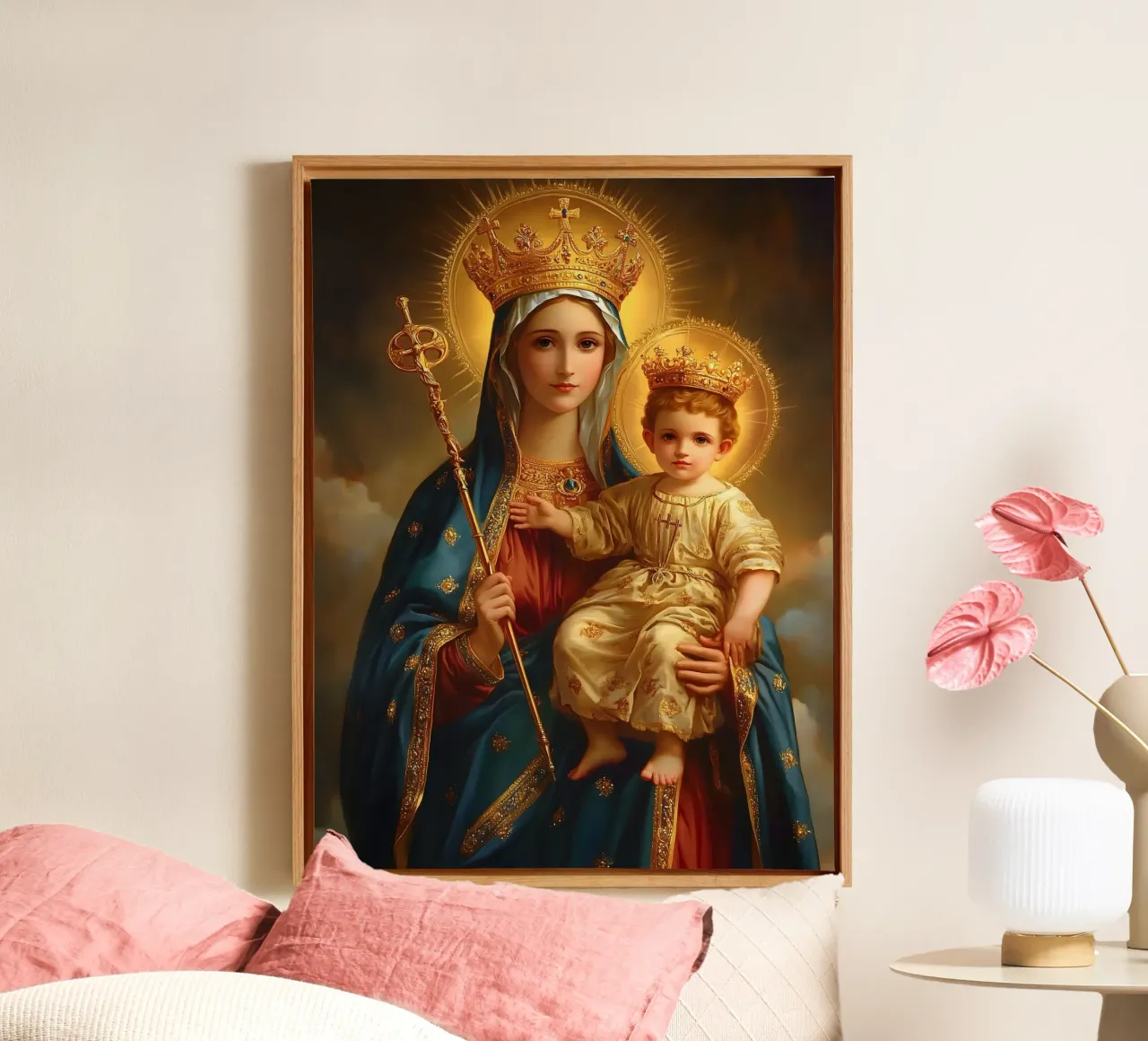 Maagd Maria canvas met Baklijst van Stellar Creative