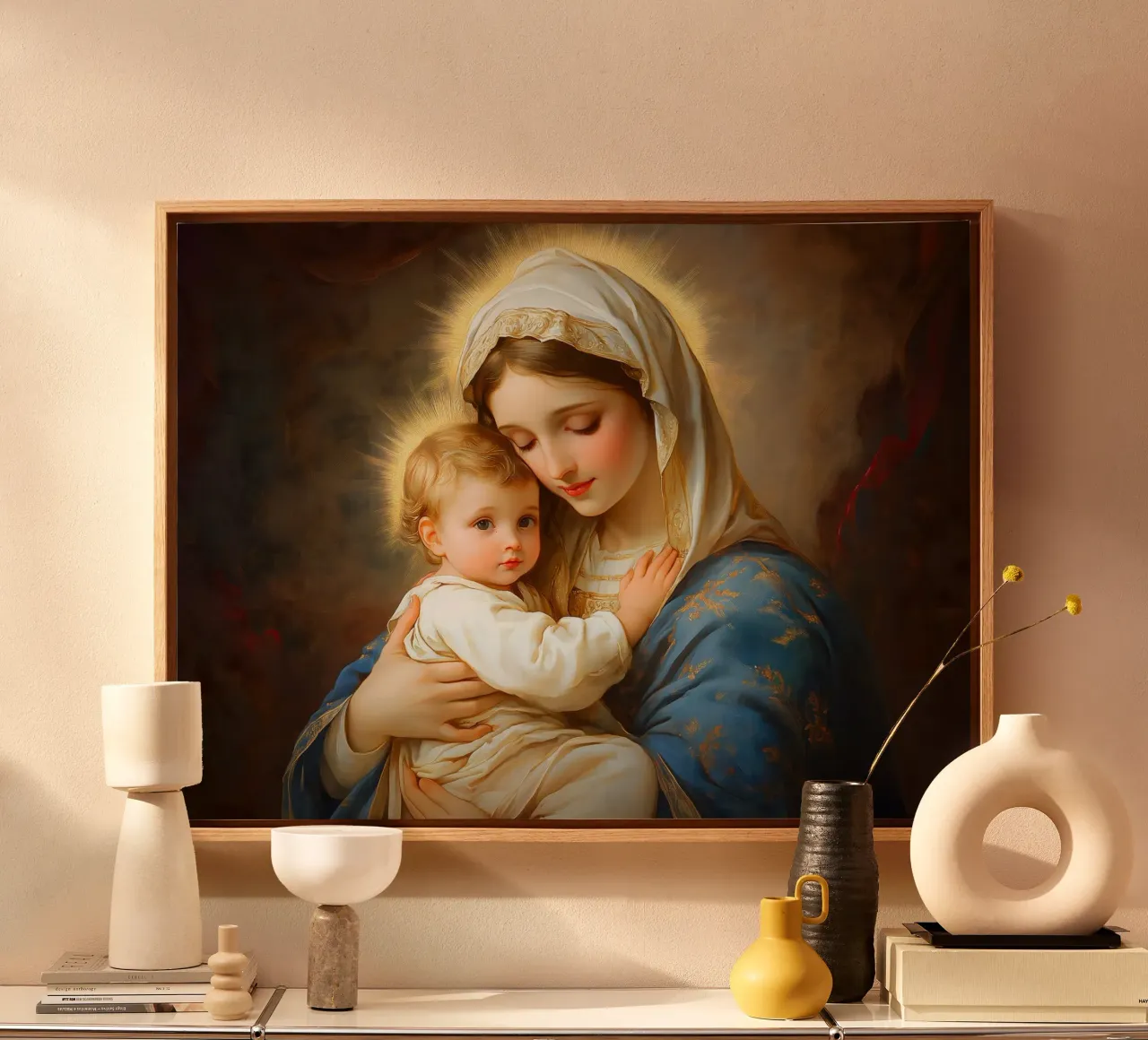 Maagd Maria canvas met Baklijst van Stellar Creative