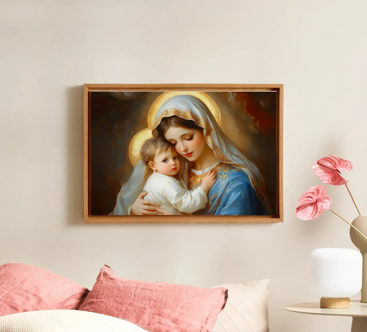 Maagd Maria canvas met Baklijst van Stellar Creative