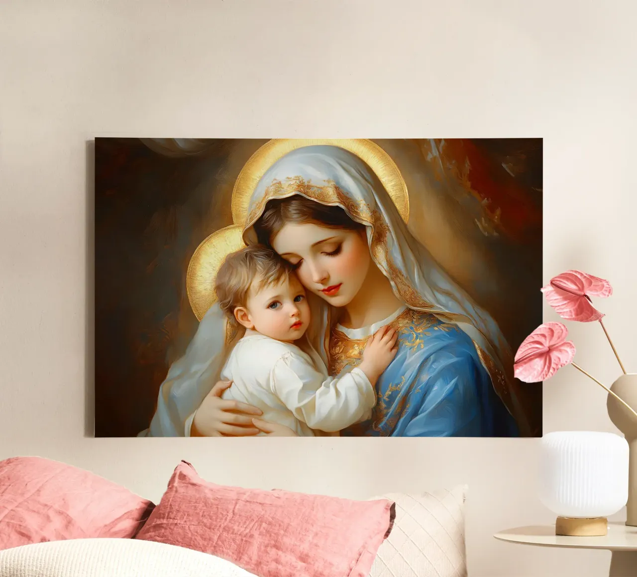 Maagd Maria canvas met Baklijst van Stellar Creative