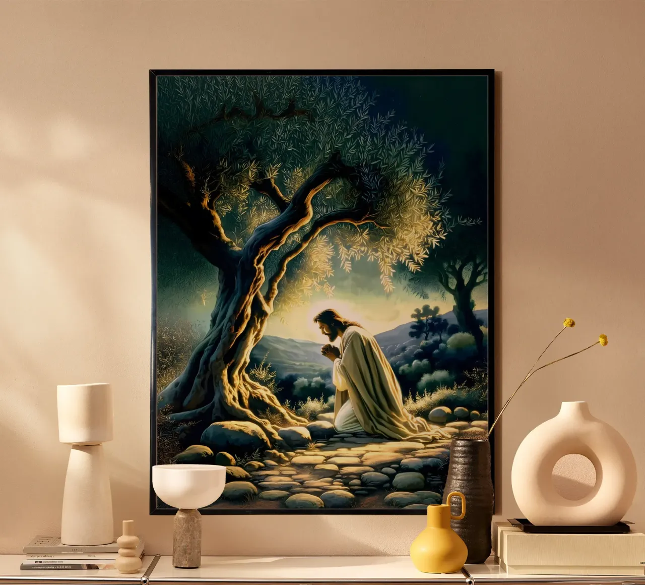 Gesù Cristo poster con telaio in legno da Stellar Creative