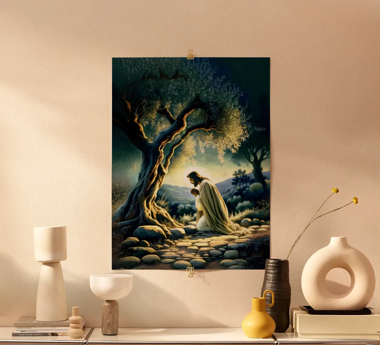 Gesù Cristo poster con telaio in legno da Stellar Creative