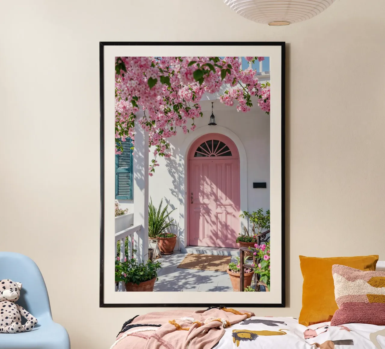 Santorini Garden poster con telaio in legno da Artsy Bessy