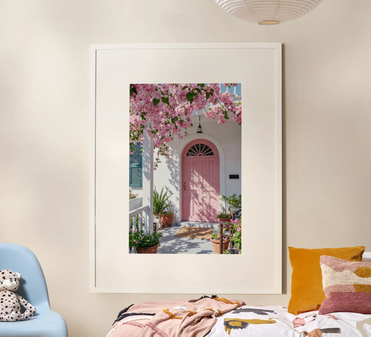 Santorini Garden poster con telaio in legno da Artsy Bessy