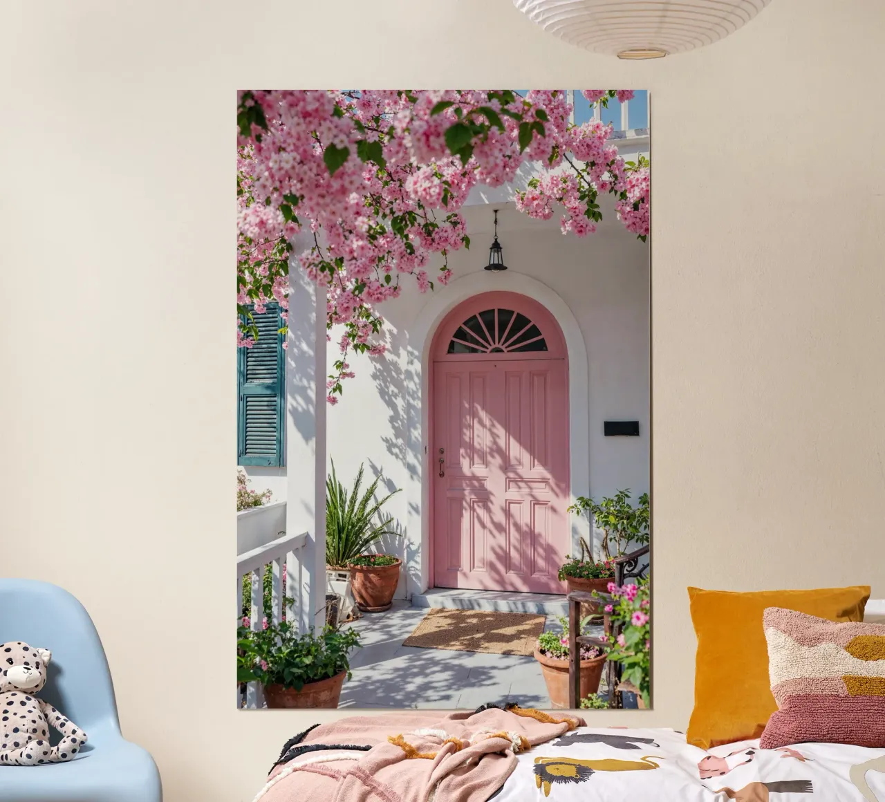Santorini Garden poster con telaio in legno da Artsy Bessy