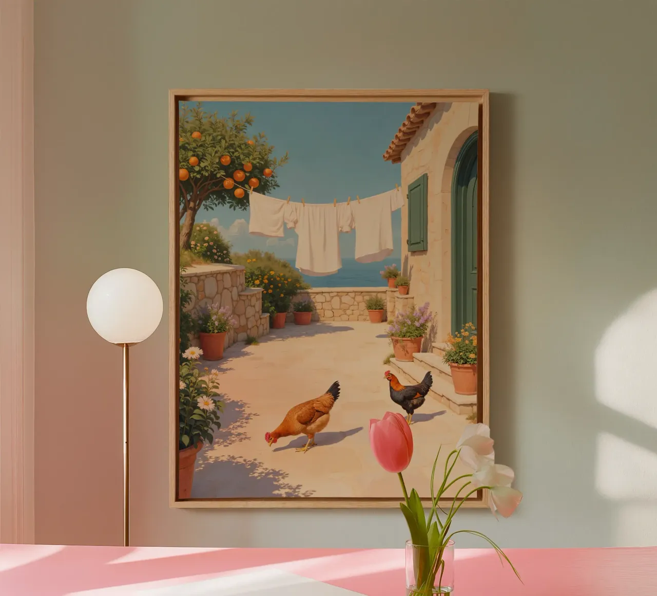 Chickens and Laundry tela con Cornice a cassetta da Artsy Bessy