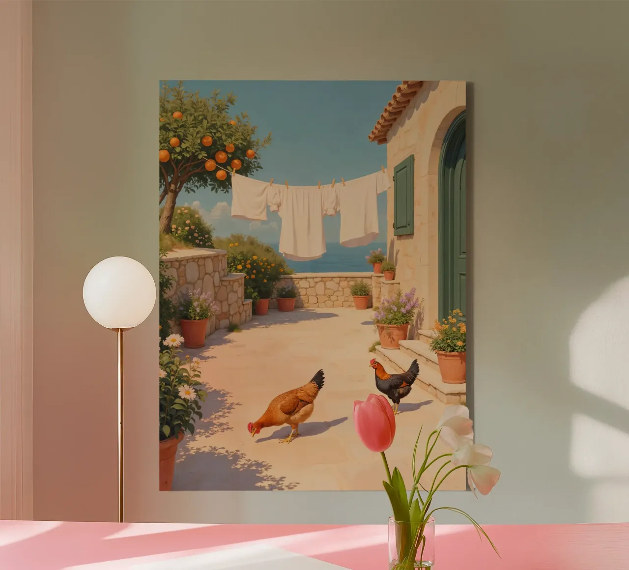 Chickens and Laundry tela con Cornice a cassetta da Artsy Bessy