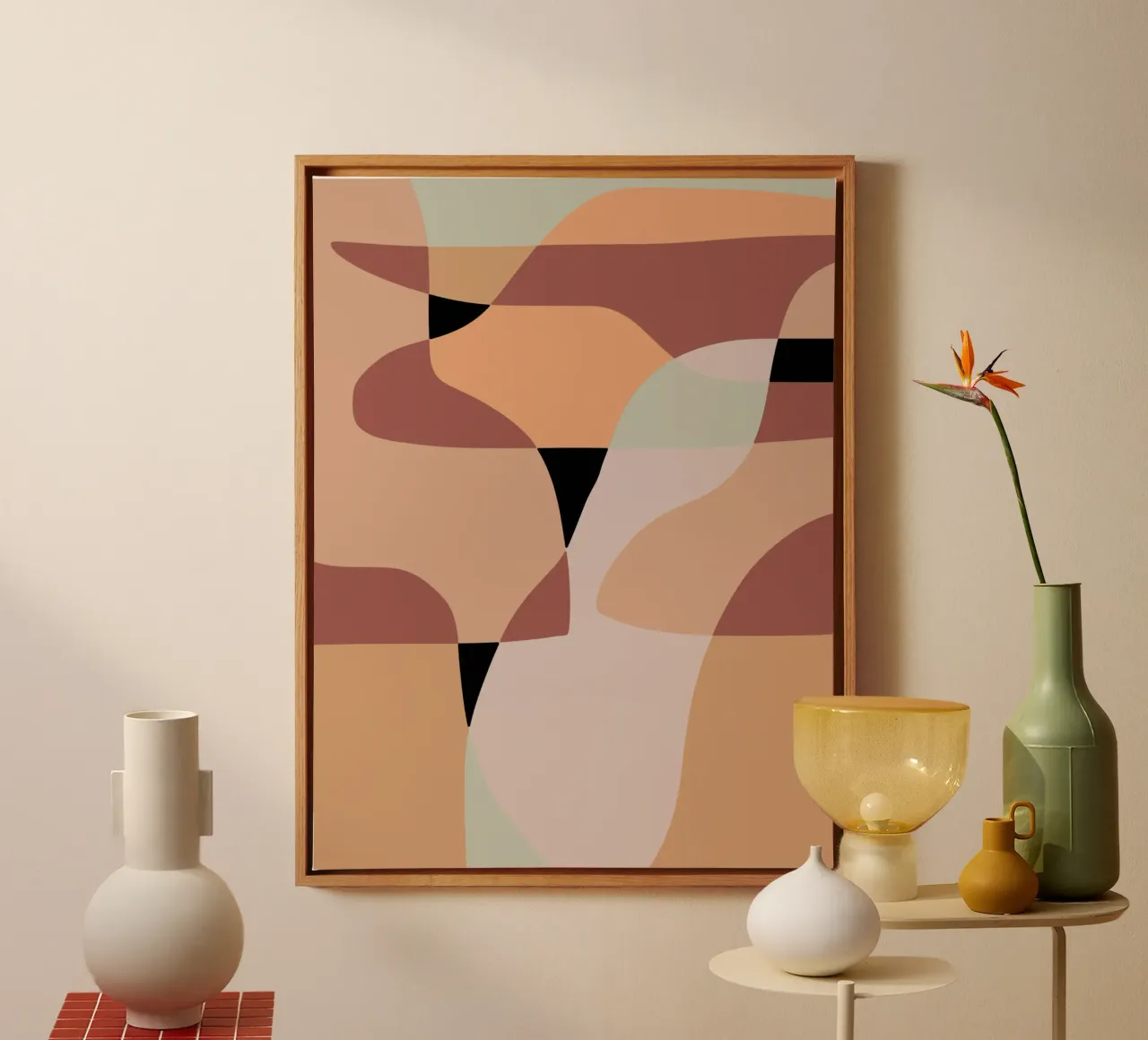 Beige mix 05 canvas met Baklijst van Little Dean