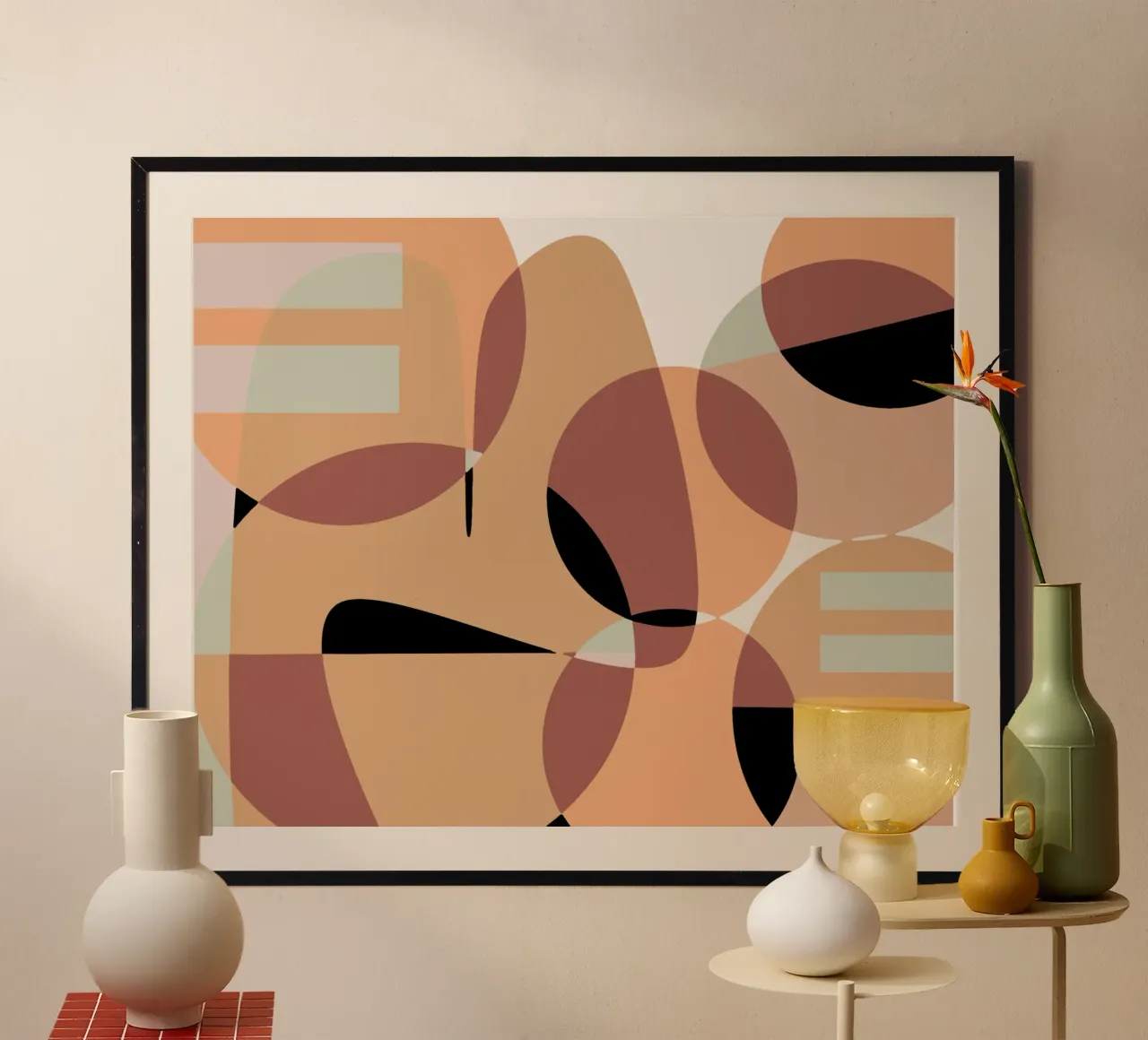 Beige mash up 06 poster con telaio in legno da Little Dean