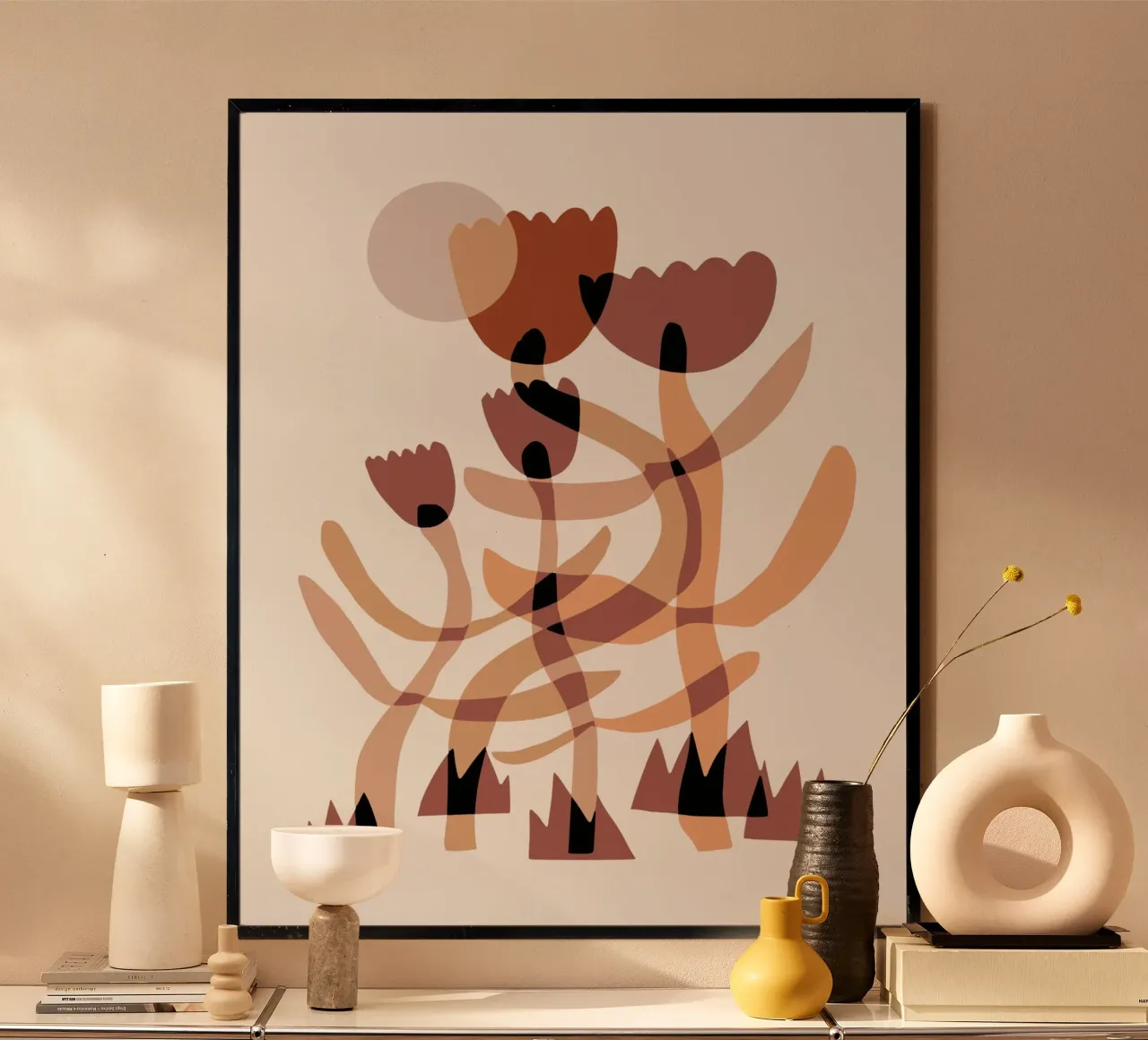 Fiore stravagante 05 poster con telaio in legno da Little Dean