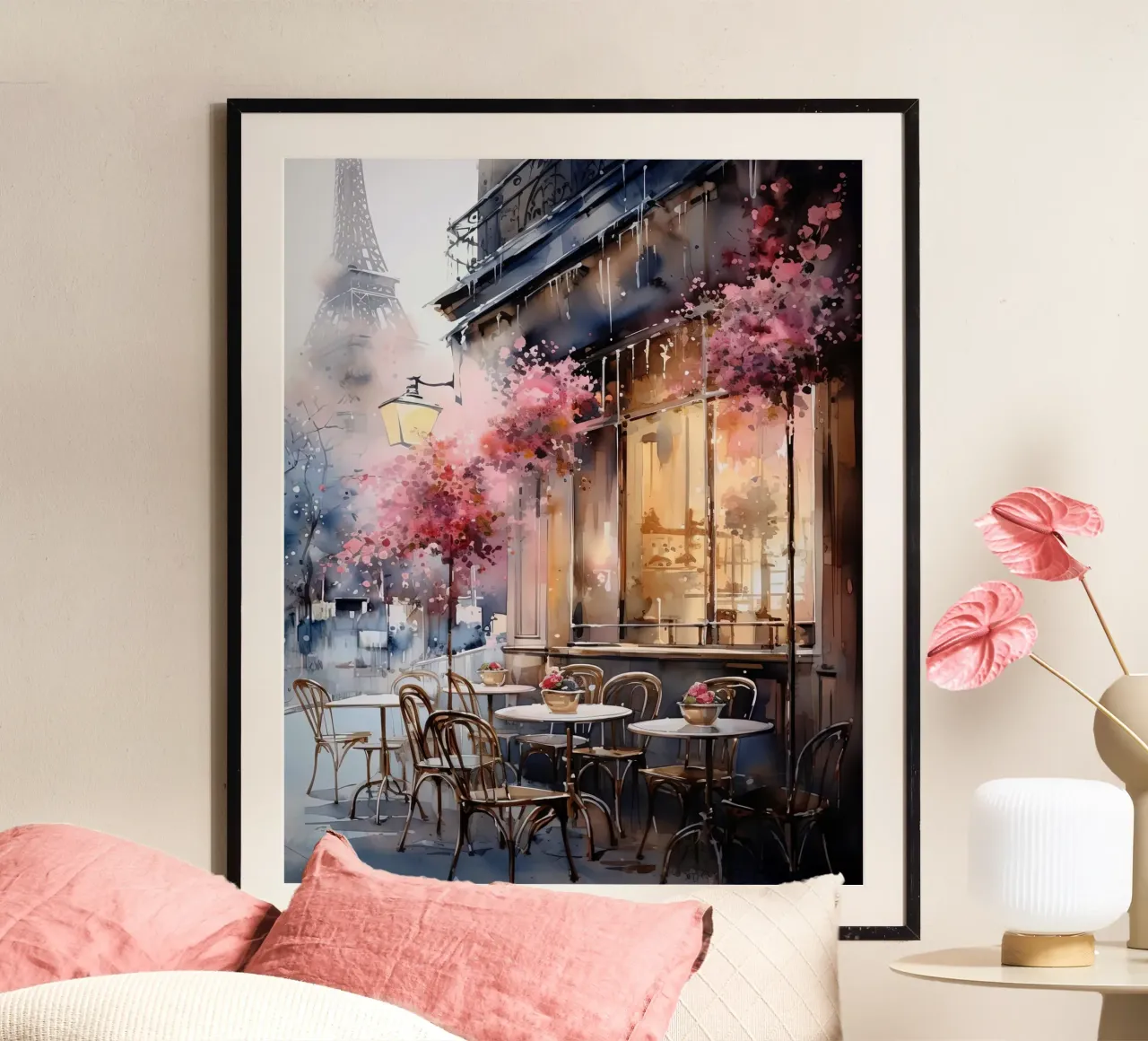 A Cafe in Paris poster con telaio in legno da Artsy Bessy