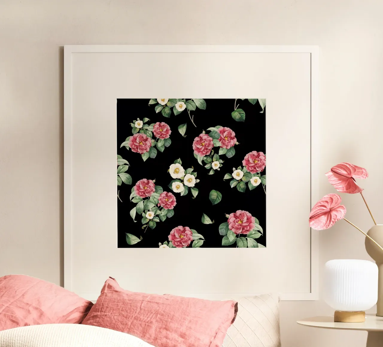 Giardino di camelie giapponesi vintage poster con telaio in legno da FabiWes