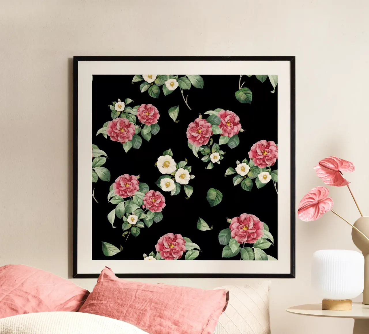 Giardino di camelie giapponesi vintage poster con telaio in legno da FabiWes