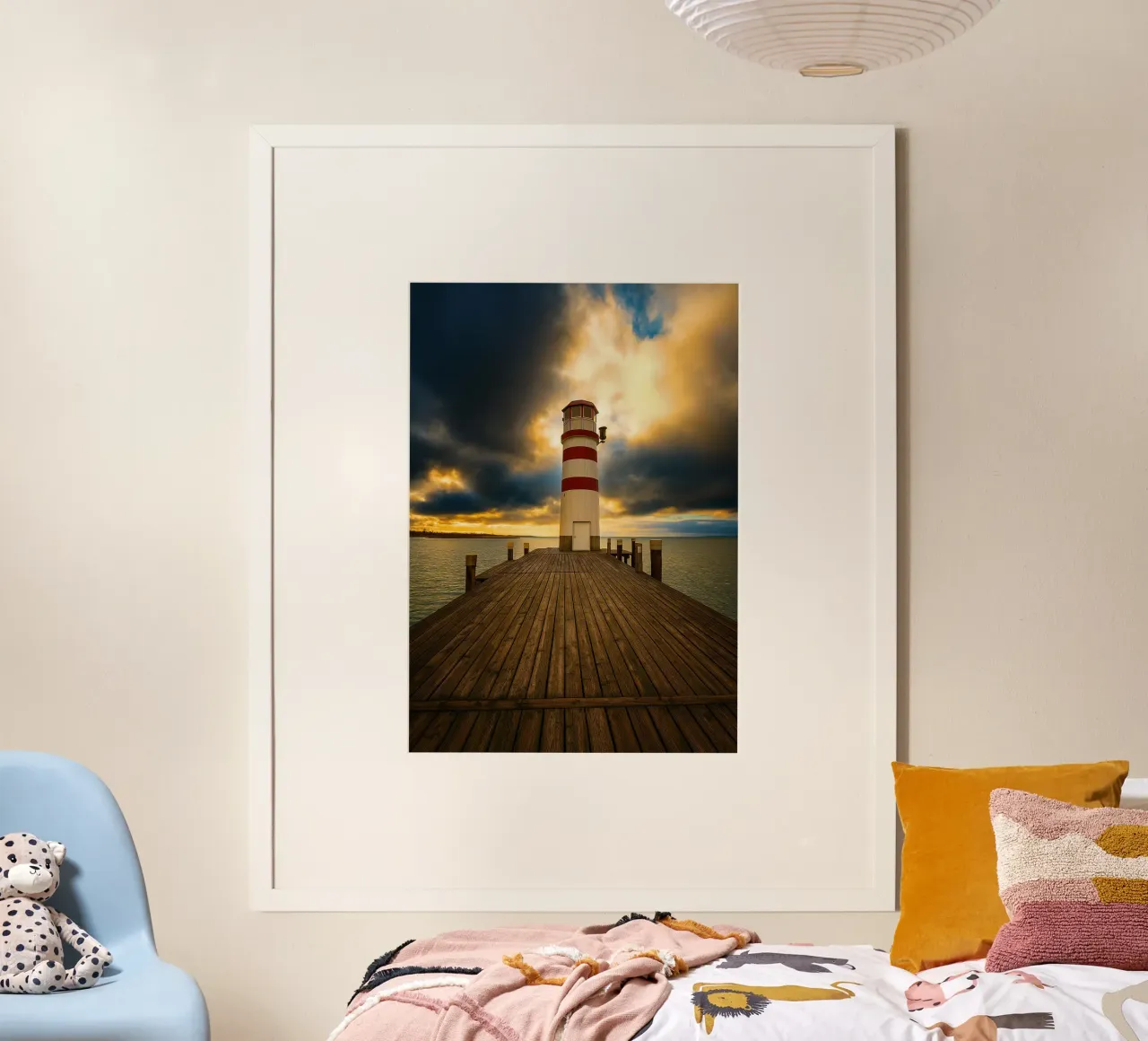 molo in legno che porta al faro panorama naturale poster da chinerei