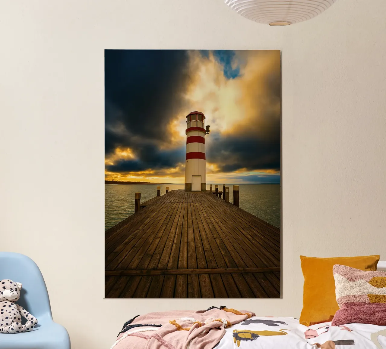 molo in legno che porta al faro panorama naturale poster da chinerei