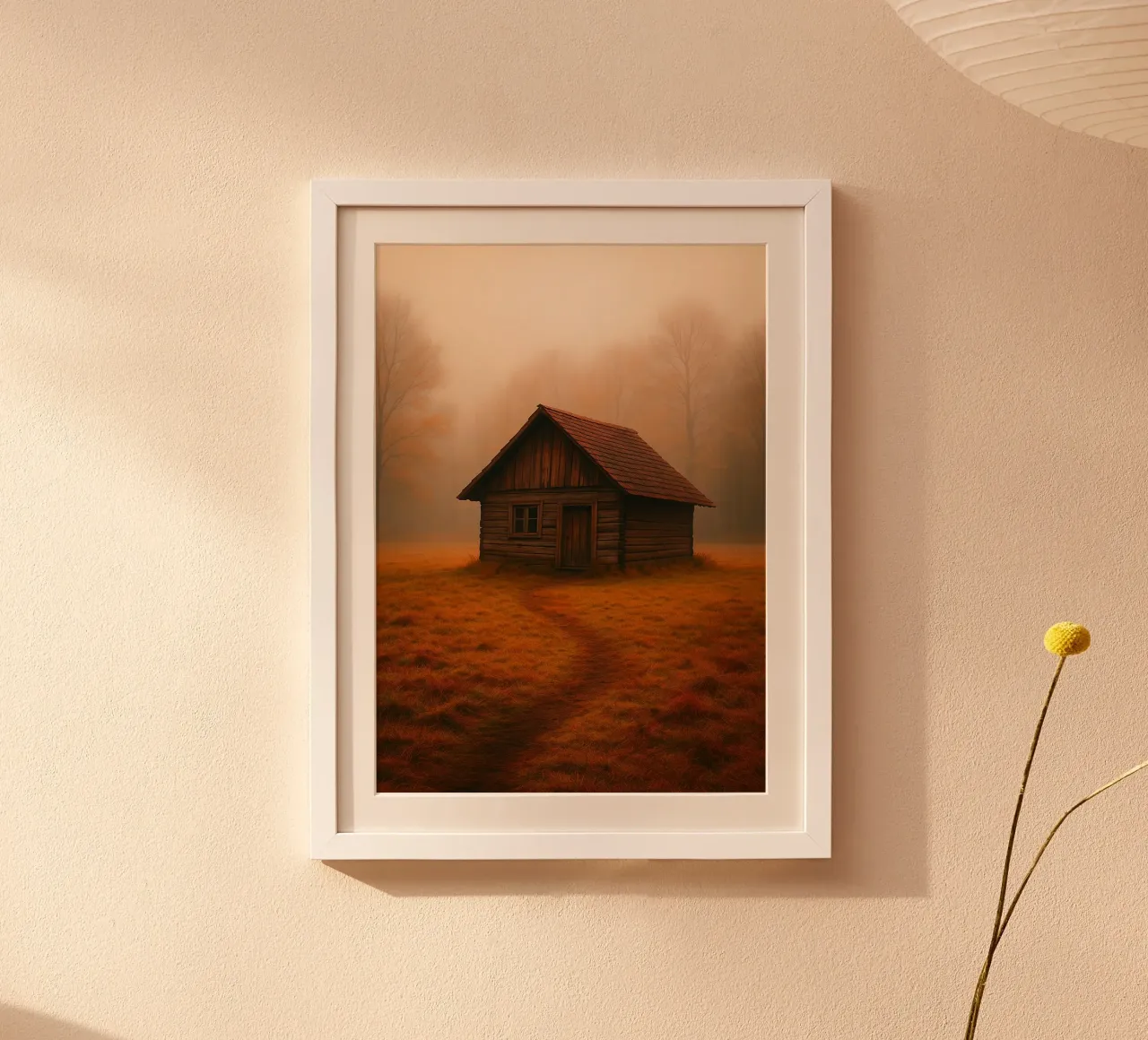 casa di legno nella foresta poster con telaio in plastica da chinerei