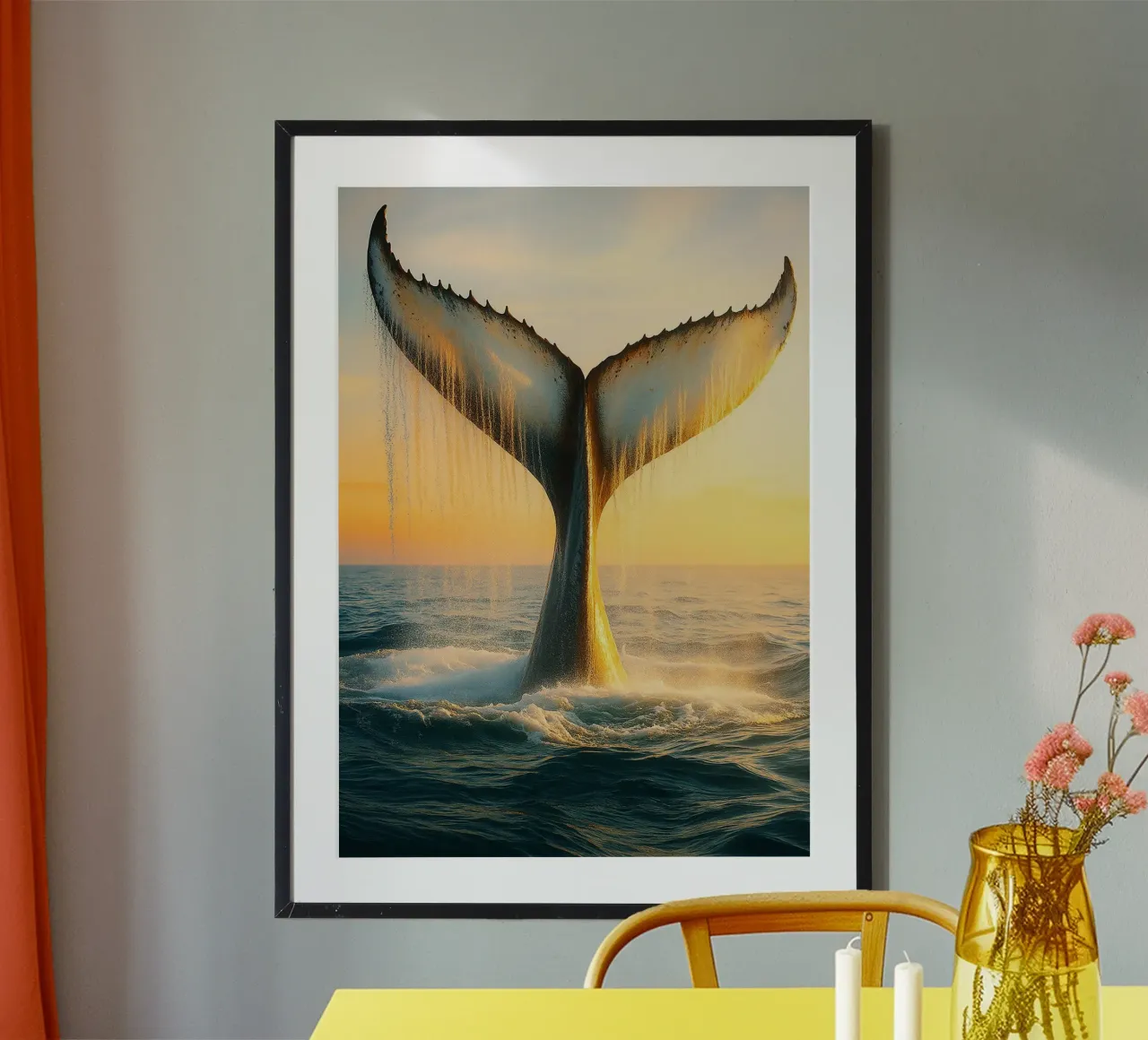 Panorama della natura oceanica con coda di balena poster da chinerei