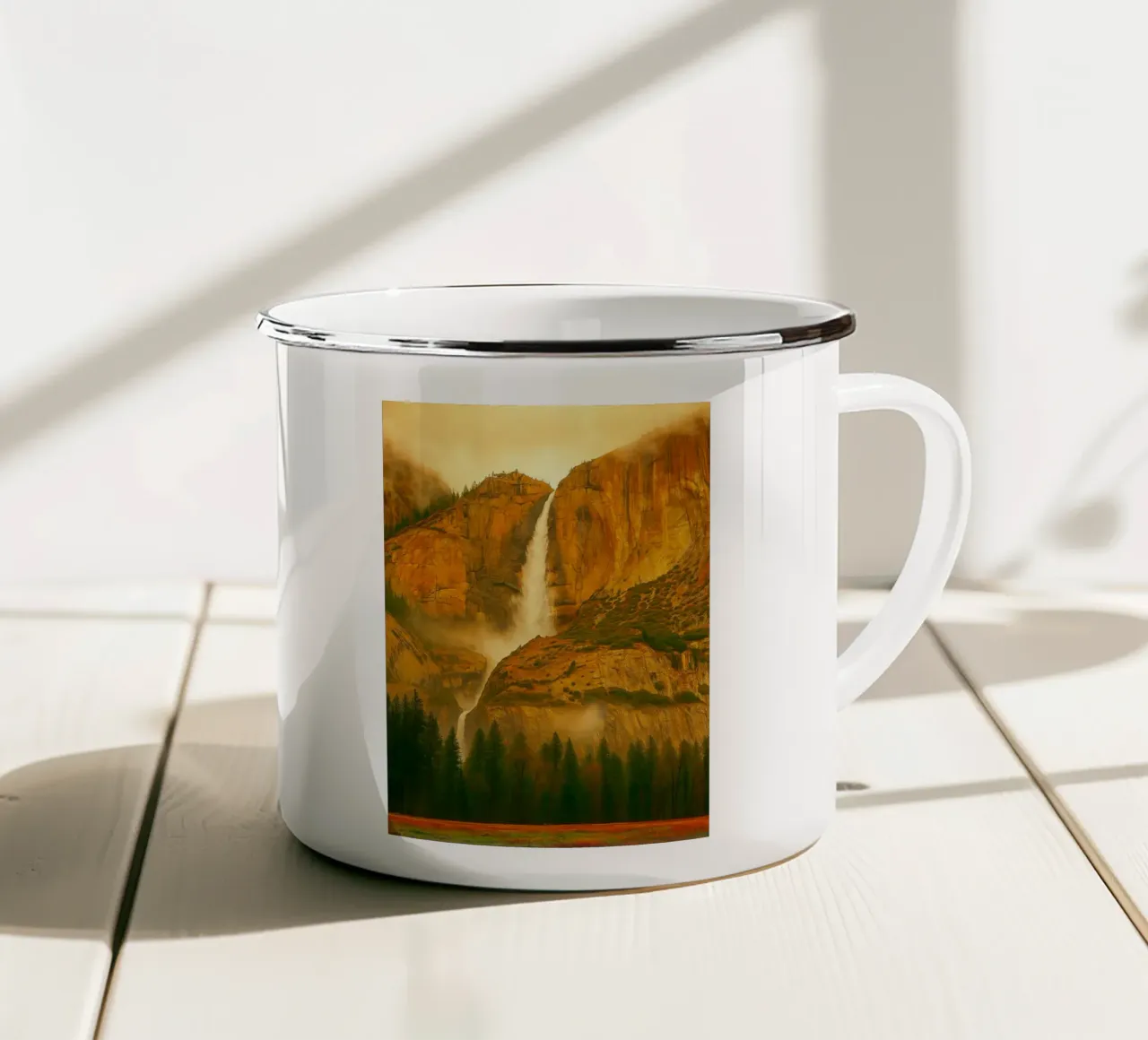 cascata rocce montagna tazza in smalto da chinerei