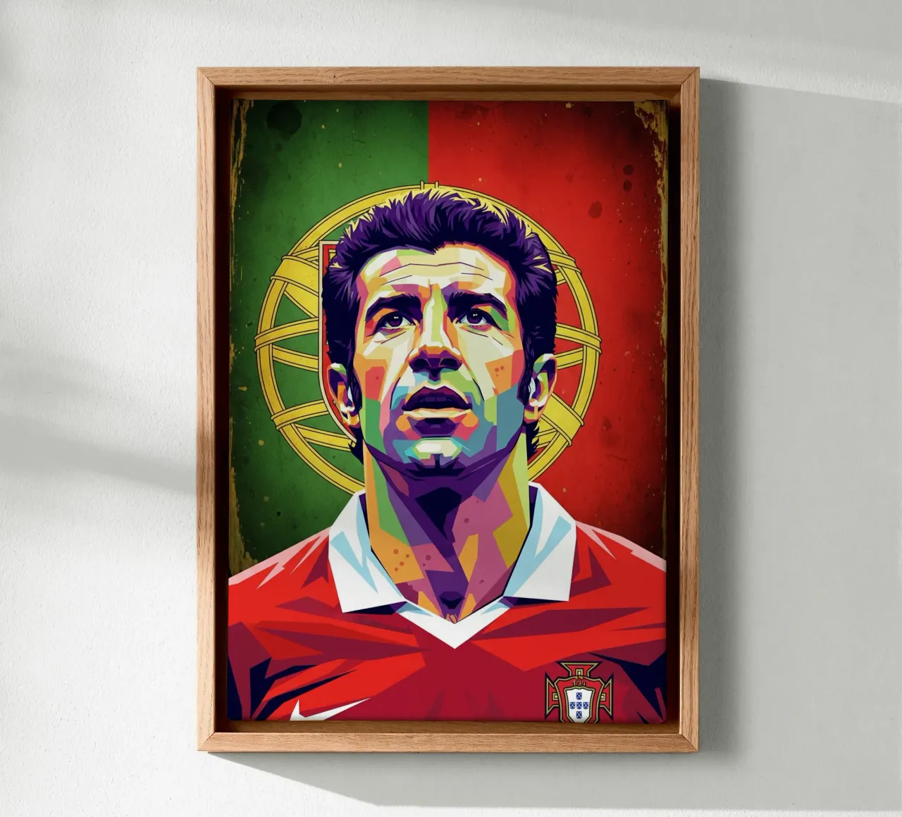 Luis Figo Pop Art Porträt Leinwand mit Schattenfugenrahmen von Hantamrata