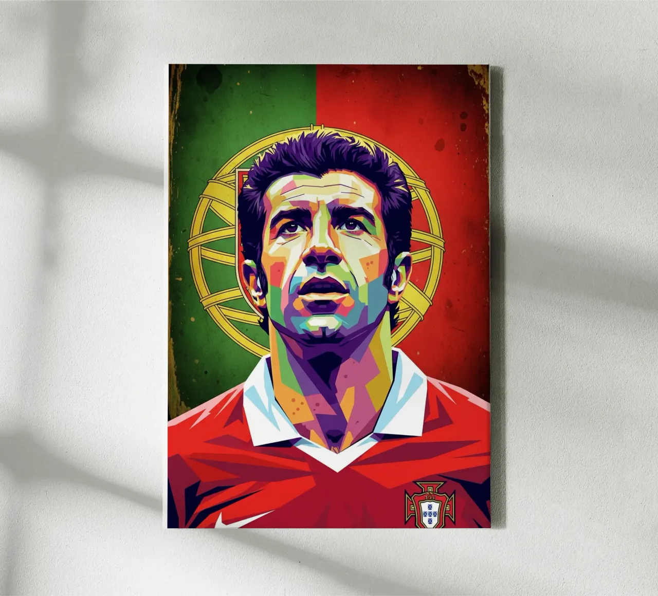 Luis Figo Pop Art Porträt Leinwand mit Schattenfugenrahmen von Hantamrata