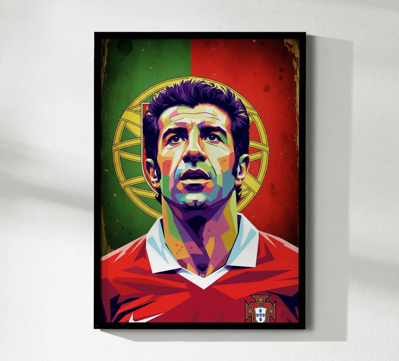 Ritratto pop art di Luis Figo poster con telaio in alluminio da Hantamrata