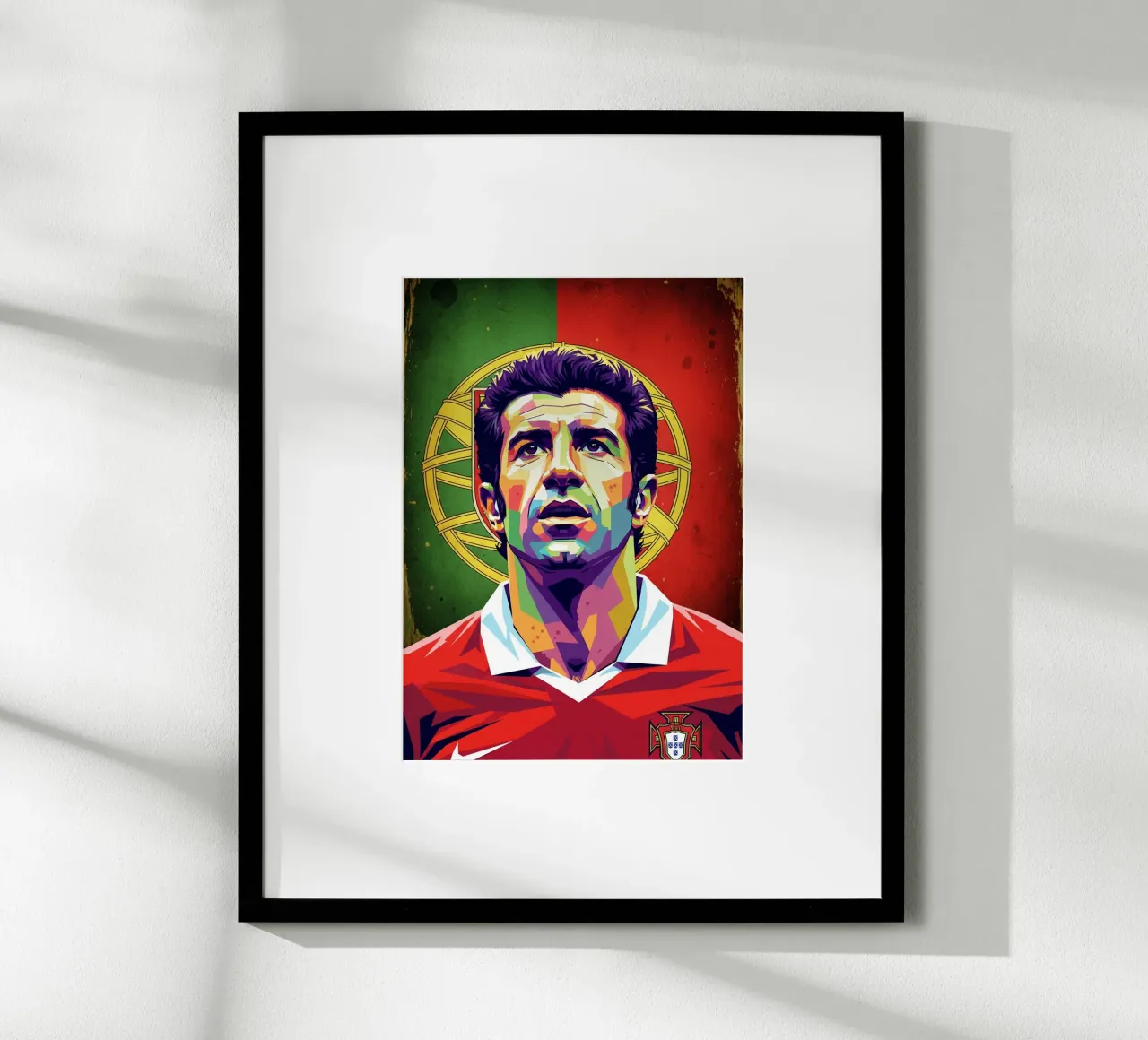 Ritratto pop art di Luis Figo poster con telaio in alluminio da Hantamrata