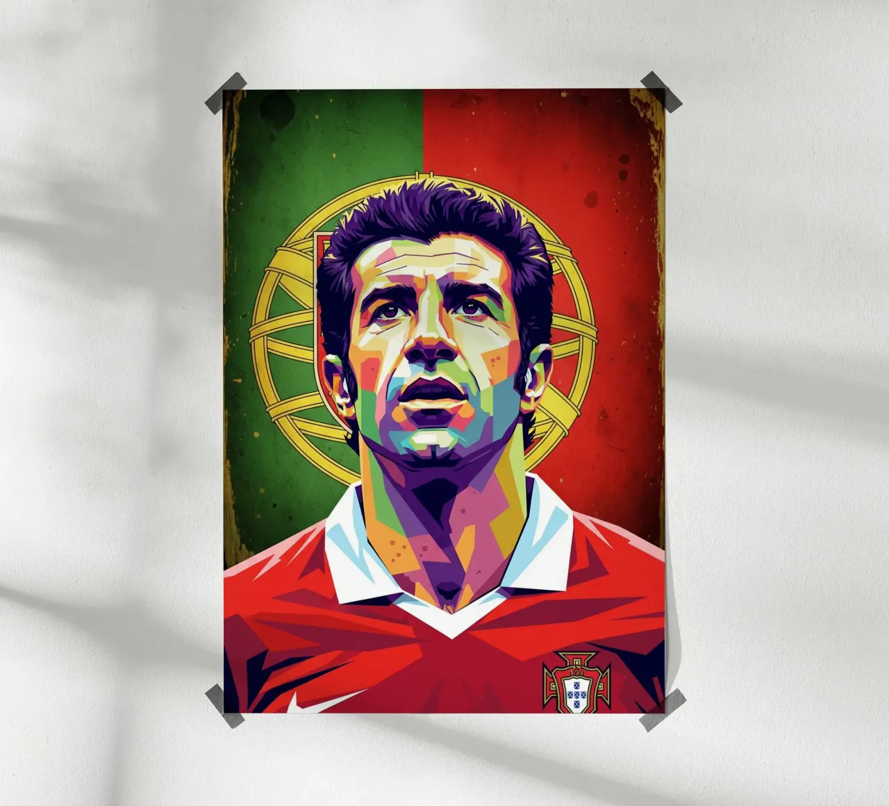 Ritratto pop art di Luis Figo poster con telaio in alluminio da Hantamrata