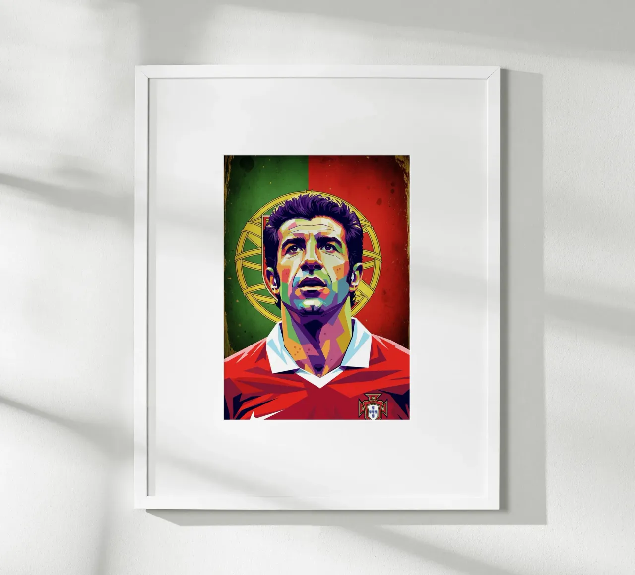 Ritratto pop art di Luis Figo poster con telaio in alluminio da Hantamrata