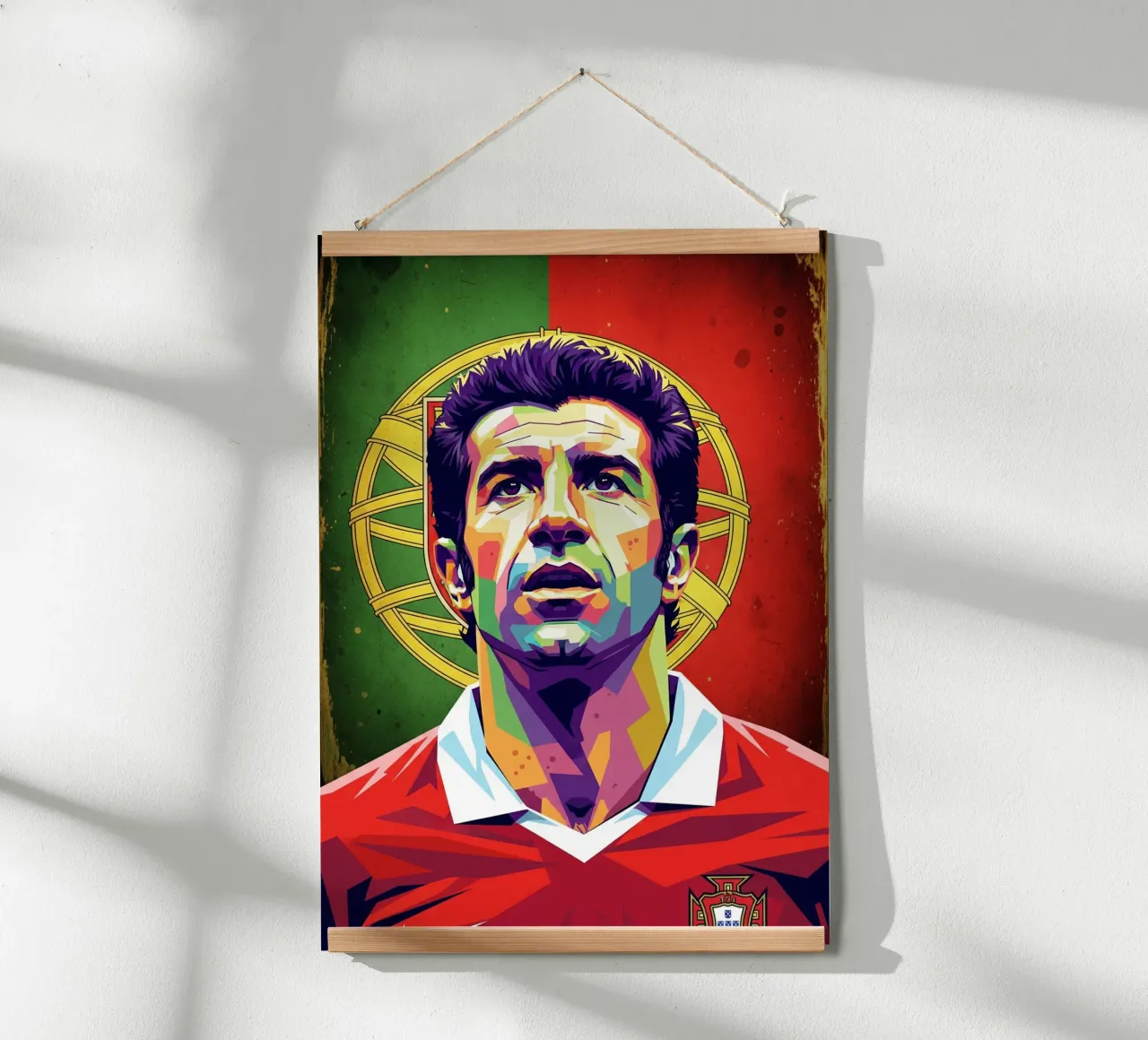 Ritratto pop art di Luis Figo poster con telaio in alluminio da Hantamrata