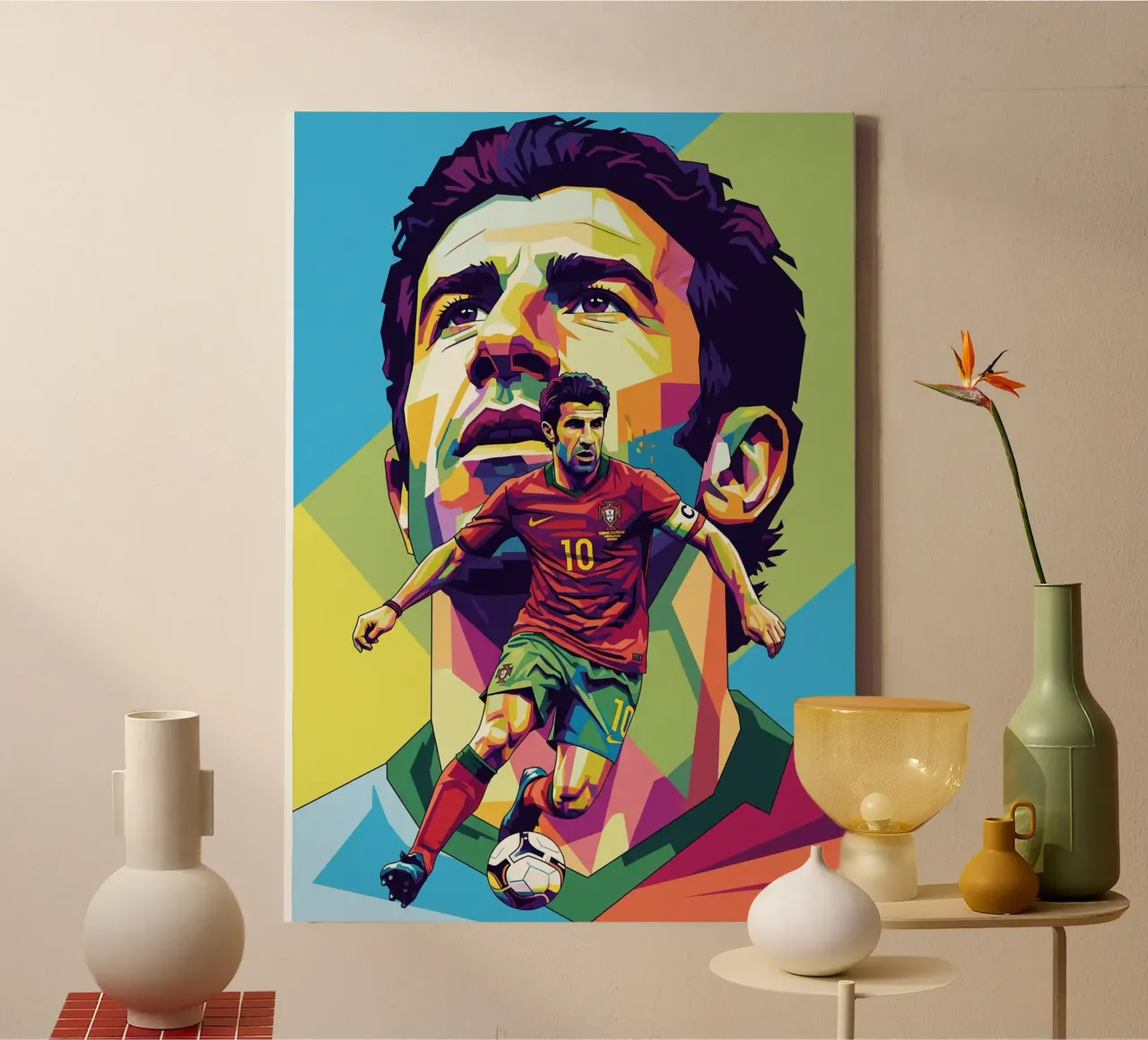 Luis Figo zur besten Sendezeit Leinwand mit Schattenfugenrahmen von Hantamrata
